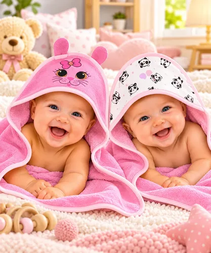 Kit 2 Toalhas De Banho Bebê Com Capuz E Orelhinha Infantil