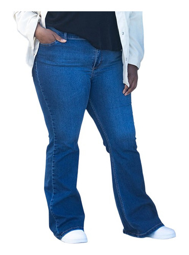 Pantalón Mujer Jean Flare Talles Grandes Mango Blue