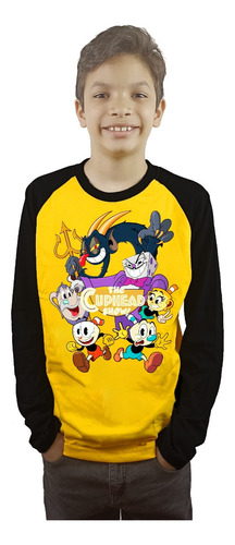 Polera De Cuphead Hermanos Taza Manga Larga Raglan