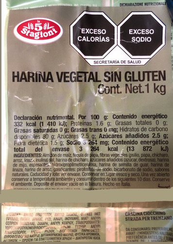 Harina Para Pizza Sin Gluten Le 5 Stagioni 00 - 4 Kg
