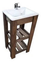Comprar Mueble para baño DF Hogar Campo pie + bacha + grifería de 40cm de ancho, 80cm de alto y 33cm de profundidad, con bacha color blanco y mueble nogal oscuro con un agujero para grifería