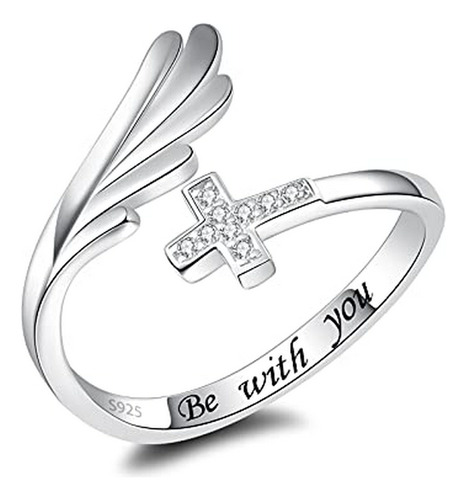 Anillos - Angel Wing Ring Sterling Silver Cross Guardian Jew