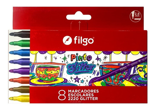 Marcador Marcadores Escolares Filgo Pinto Glitter Caja X8