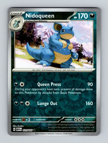 Nidoqueen Reverse Holo 151  Pokemon Tcg+10 Cartas