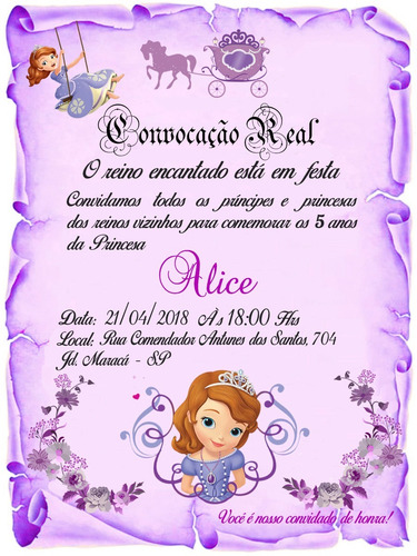 Imagem 5 de 6 de 160 Convite Pergaminho Lilás Princesa Sofia
