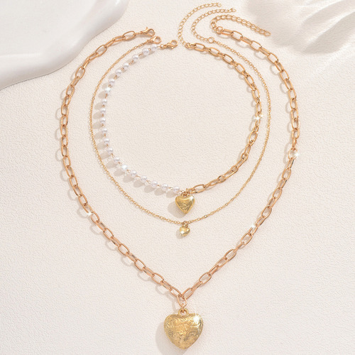 Cadena De Corazón Multicapa Con Temperamento De Perla