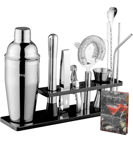 Kit Bartender Elegante/ 11 Piezas,coctelera/24 Onzas / Plata