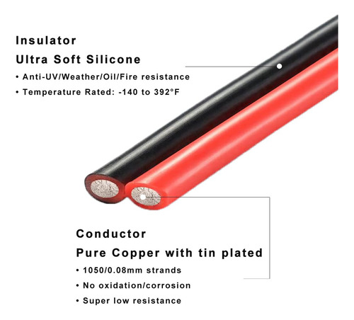 Cable Solar Xt90 Hembra 15 Metros 10 Awg Carga Silicona Color De La Cubierta
