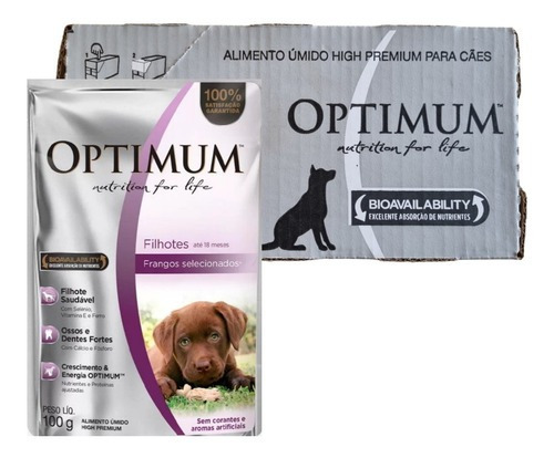 Ração Úmida Cão Filhote Optimum Frango Sachê 100g 18un