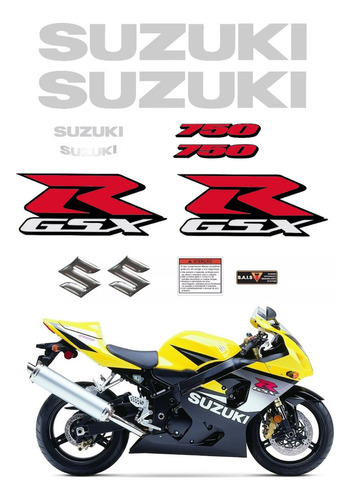 Kit Adesivos Faixas E Etiquetas Para Suzuki Gsxr 750 12862