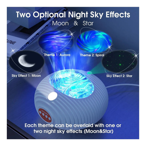 Proyector Aurora Boreal Galaxia Estrellas Luna Music 4 En 1 Blanco