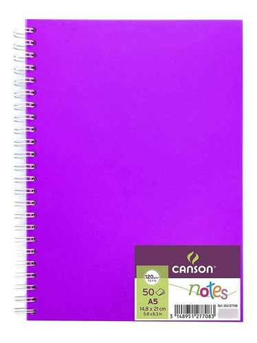 Croquera Canson Notes Espiral 50 Hojas 120g/m² 14,8 X 21cm Color Violeta