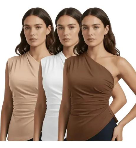 Kit 3 Blusa Feminina Elegante Mula Manca Assimétrica Casual
