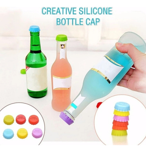 Cx Juego De 6 Tapas De Botella De Silicona Reutilizables,