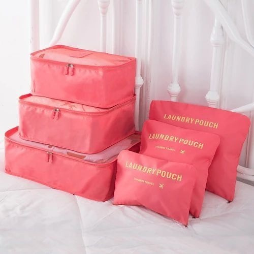 Organizador de bolsas de viaje, kit de 6 piezas, color salmón liso para viajes