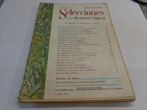 Revista Selecciones Del Readers Digest Agosto 1970 Español