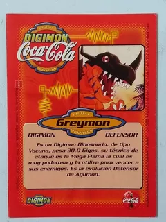 Greymon Card #17 Digimon Coca Cola Serie 1, Perú, Año 2000