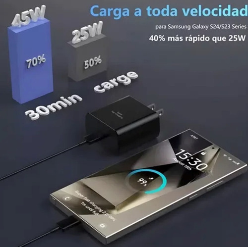 Cargador Tipo C A Tipo C Para Samsung 10 Piezas De 45w Negro