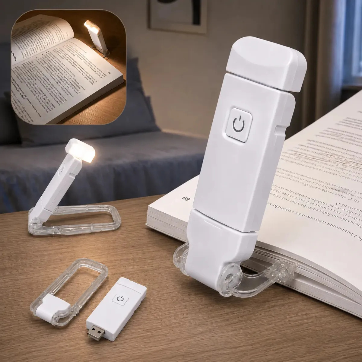 Luminária Luz Led De Leitura Noturna Para Livro Recarregavel Usb Com Clipe Alínea