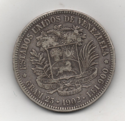 Moneda De 5 Bs Fuerte De 1902