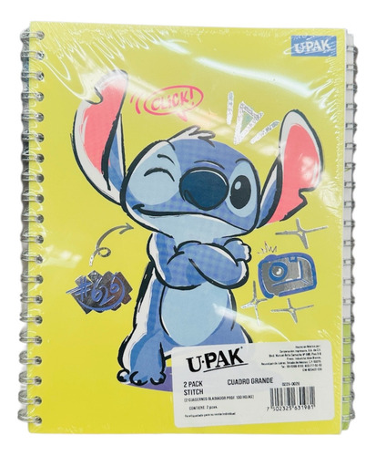 Cuaderno Profesional Stitch 2pz Cuadro Grande Upak 100 Hojas