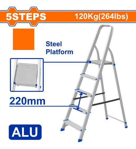 Escalera Familiar Aluminio 5 Escalones 120kg Wadfow Wld3h05