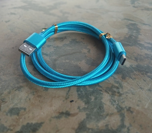 Cable De Carga Tipo C Trenzado Nylon  1 Mts Azul