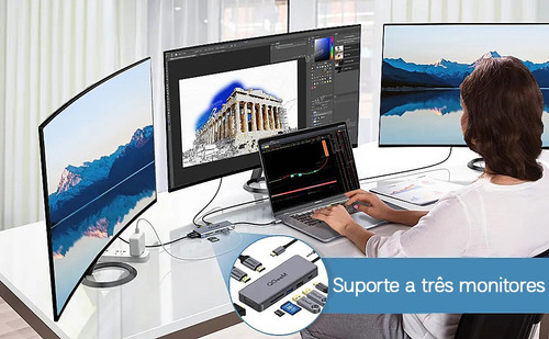 Hub Usb Tipo C Dockstation Dongle Adaptador Tres Monitores
