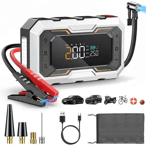 Auxiliar de Partida com Compressor de Ar Portátil aweshine 150 PSI para Carro, Moto e Caminhão
