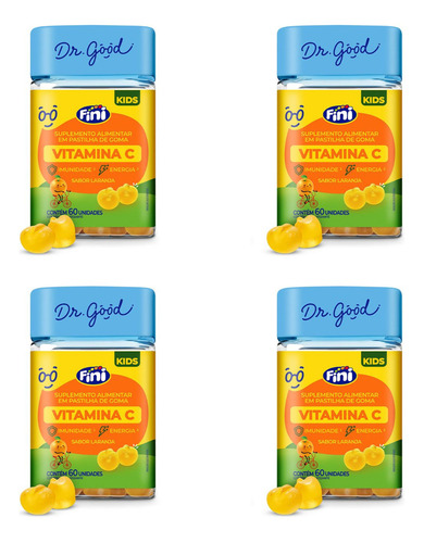 Kit 4 Fini Dr. Good Vitamina C Kids 60 Und Sabor Laranja
