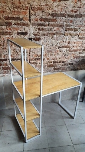 Imagen 7 de 8 de Escritorio Moderno Industrial Hierro Madera Con Estantes