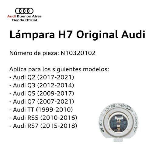 Imagen 3 de 8 de Lámpara H7 Audi A1 2011 Al 2016