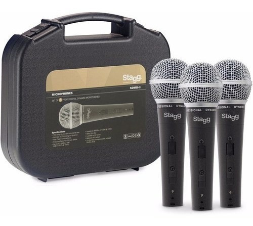 Set De Microfonos Stagg X 3 Dinámicos C/ Estuche Y Cables 5m