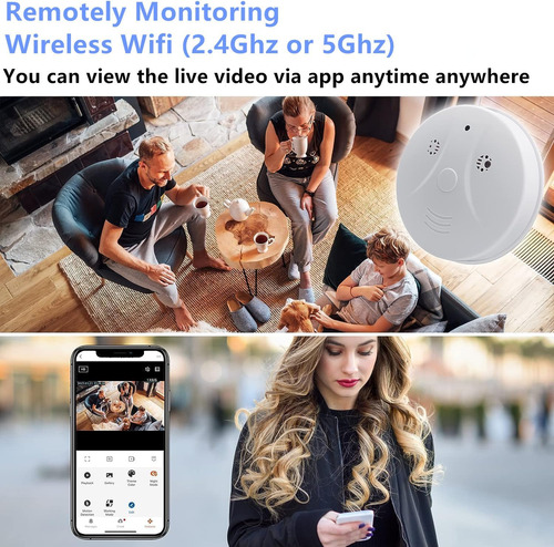 Cámara Oculta Detector De Humo Wifi 1080p Con Visión Nocturn