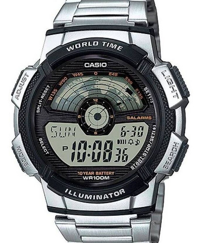 Relógio Casio Masculino Wold Mapa Digital Prata