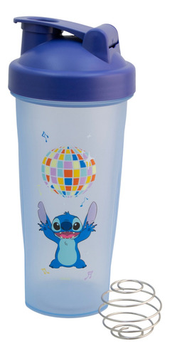 Vaso Shaker Deportivo C/tapa Disney Stitch Bola Disco 600 Ml Color Azul