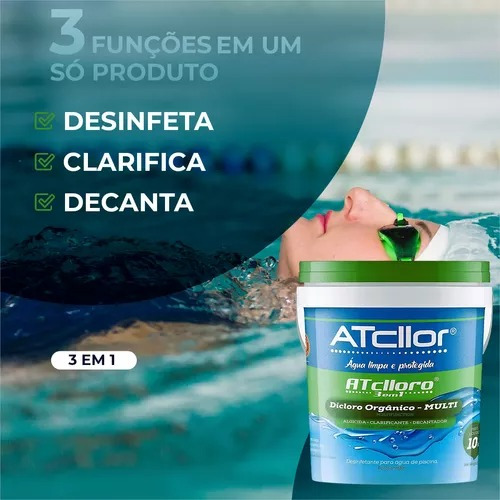 Cloro Atcllor Balde 10kg Para Piscina 3 Em 1