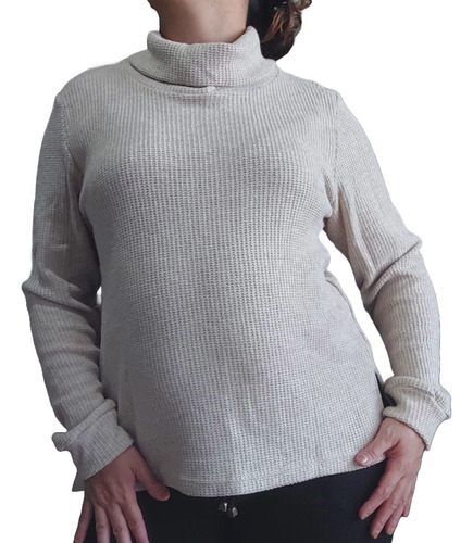 Sweater Polera De Lanilla Con Textura Tipo Waffle