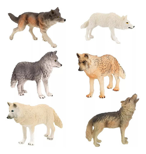 6pcs Lobo Figura Animal Salvaje Modelo Juguete Para Niñas