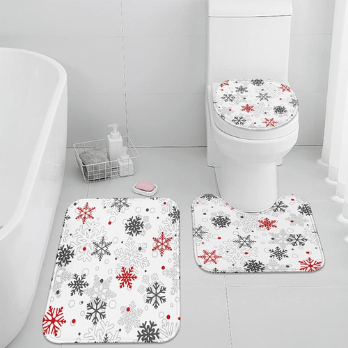 Juego De Alfombras De Baño De Navidad De 3, Copo De Nieve Co