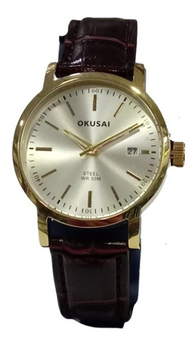 Reloj Okusai Hombre Okh0087-anl-7a9 Malla Cuero Calendario