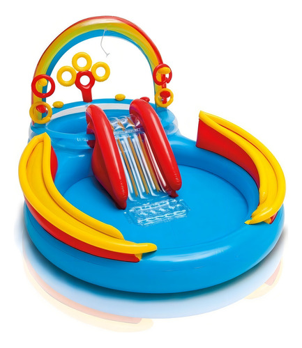 Alberca Inflable Parque Acuatico Arcoiris Tobogan Intex Color Azul multicolores