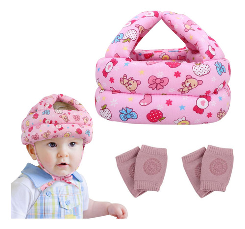 Casco De Seguridad Para Bebe+2 Pares De Rodilleras Para Gate