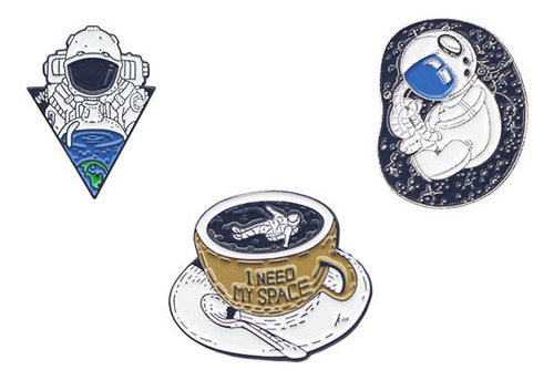 Set De 3 Pines Broches De Astronauta Con Broche Metálico Set 3 Astronauta Coffe I Need My Space