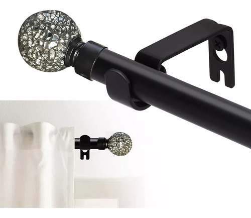 Cortineros De Metal Ajustable Barra De Cortina A Maximo 3m Negro