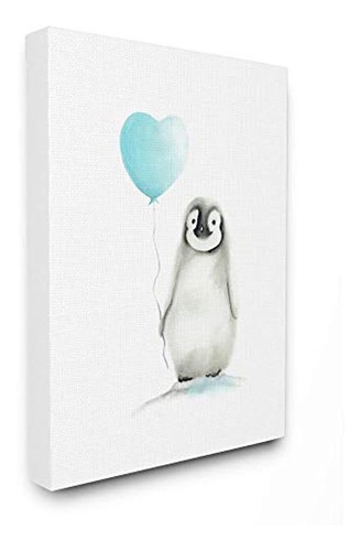 Cartel Bebé Pingüino Con Globo Azul Lona Pared Arte