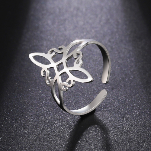 Anillo Nudo De Bruja Plateado De Acero Inoxidable