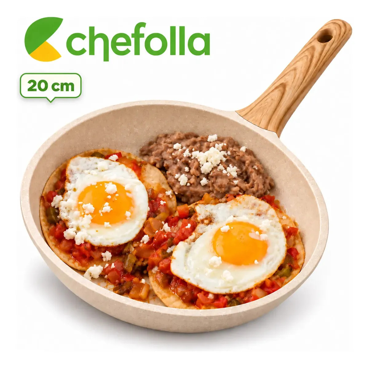 Sartén antiadherente para inducción magnética sartenes de cerámica y piedra fondo plano 20 cm aluminio fundido para omelette CHEFOLLA