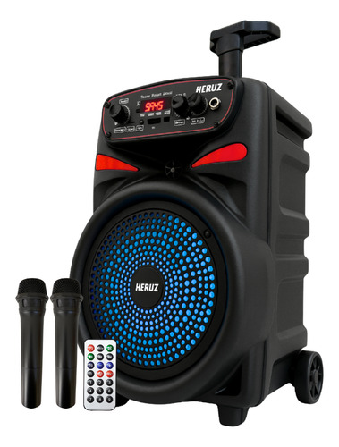 Caixa De Som Amplificada Bluetooth Grande Potencia 2000 Pmpo 10w Saida Entrada Com 2 Microfone Sem Fio Karaoke