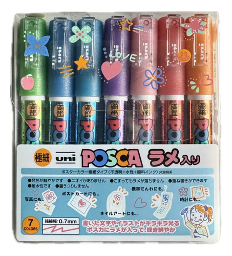 Kit De Canetas Posca Glíter Pc-1ml 7c De 7 Cores